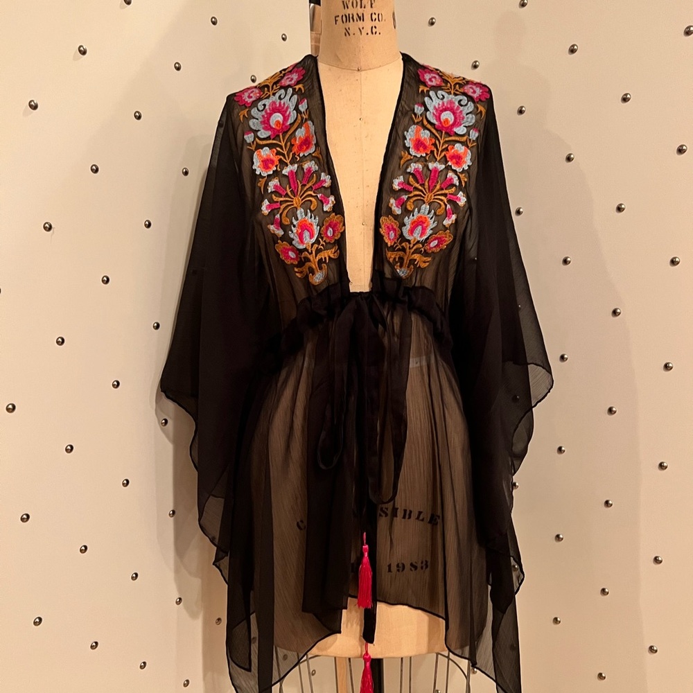 NWOT Beautiful Embroidered sheer tunic.
